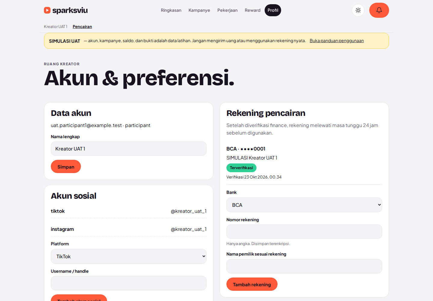 Periksa profil dan akses