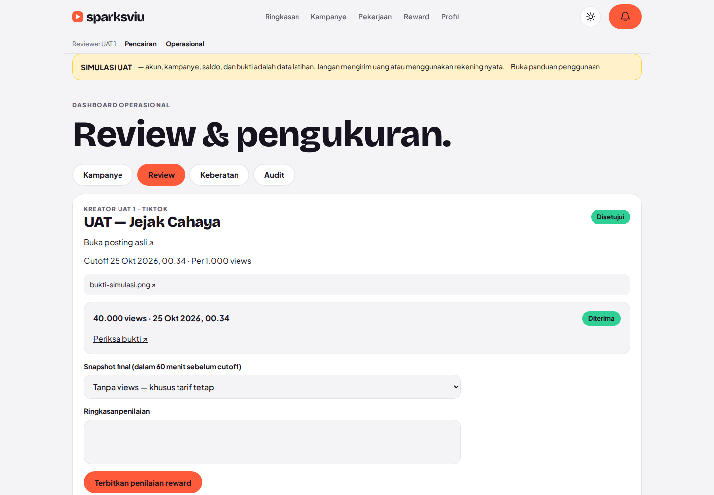 Terbitkan penilaian setelah cutoff