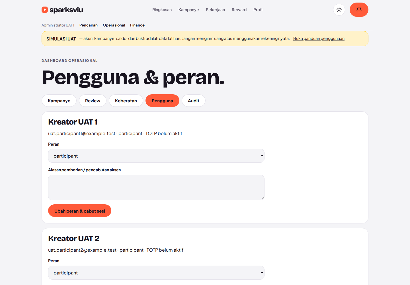 Pilih pengguna dan peran yang diperlukan