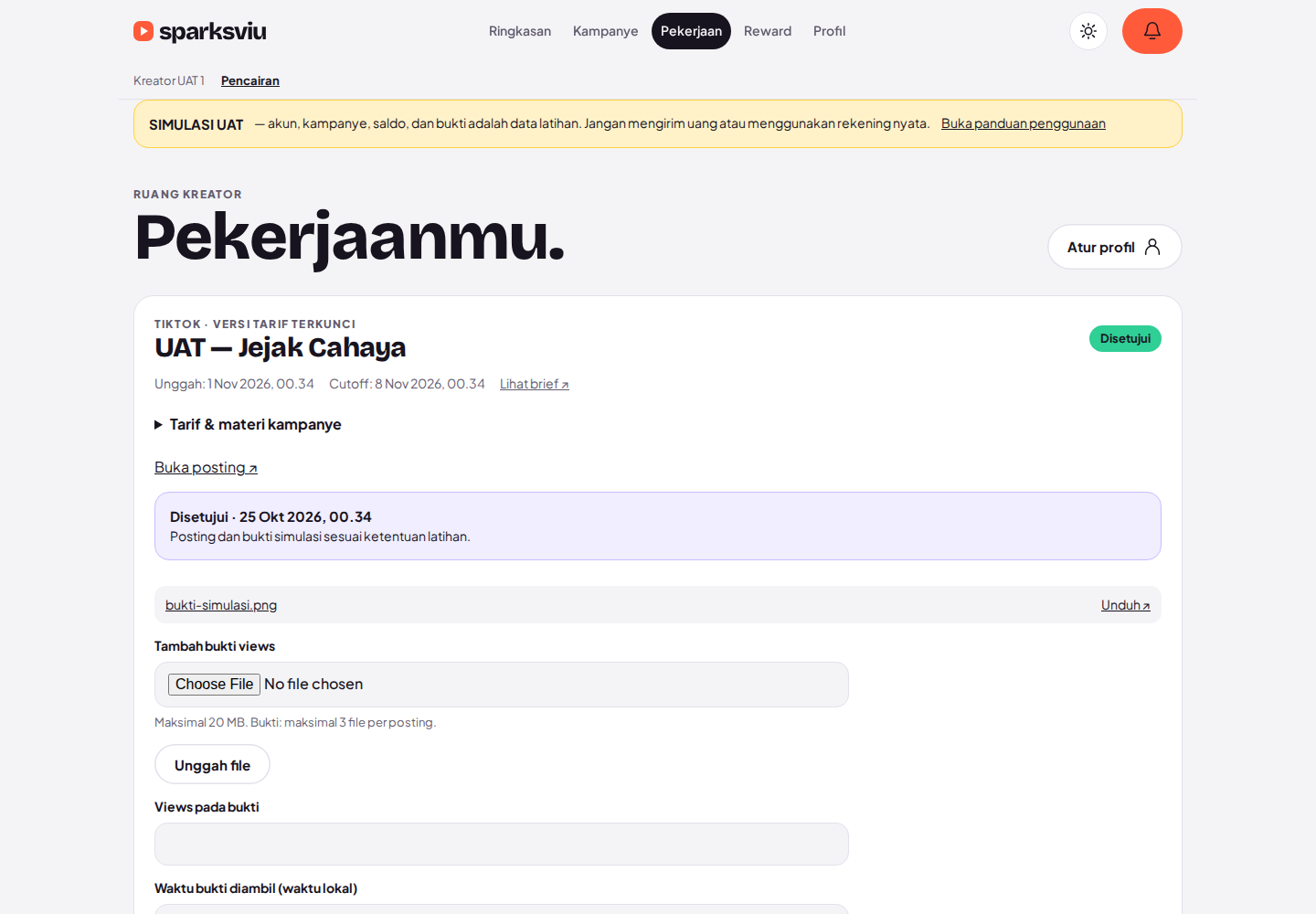 Laporkan views beserta waktu pengambilan bukti